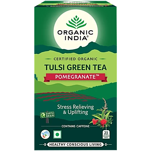 Organic India Tulsi Green Tea, Pomegranate, 25 Tea Bags - 500GM