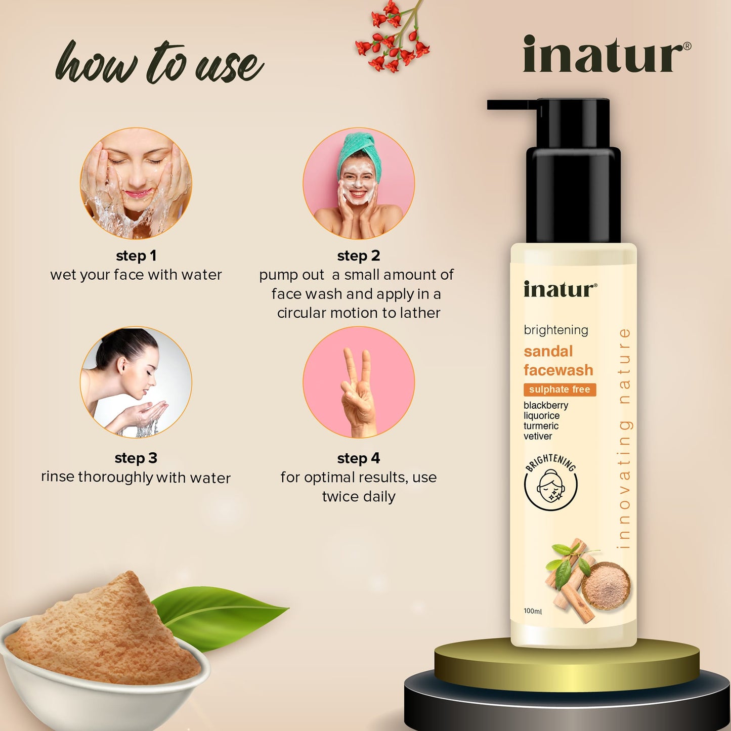 Inatur Sandal Fairness Face Wash