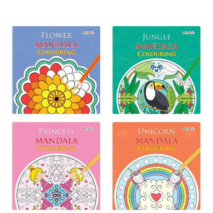 Jolly Kids Mandala Colouring Books Set| Set of 4| Colouring Book: Stress Relieving Designs Flower, Jungle, Princess & Unicorn Colouring Books -  buy in usa 