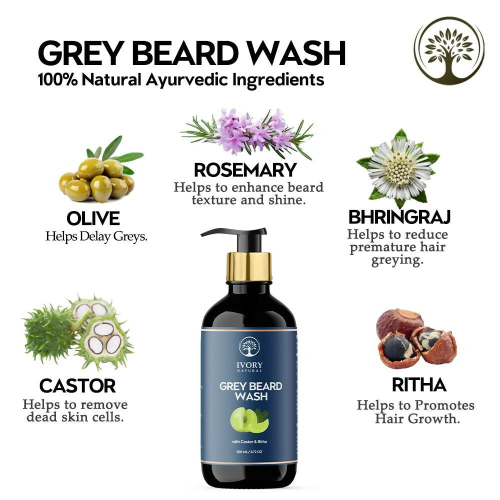 Ivory Natural Grey Beard Wash For Beard Graying And Restoring Beard'S Natural Black Shade