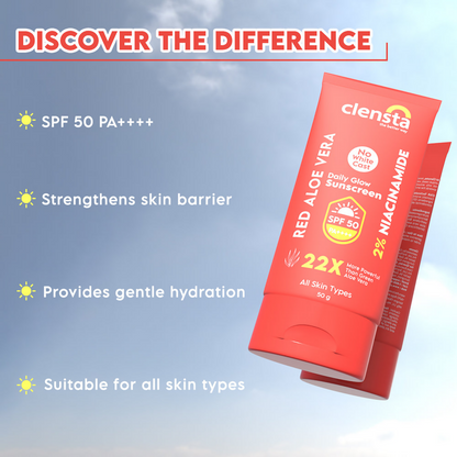 Clensta Red Aloe Vera Daily Glow Sunscreen SPF 50