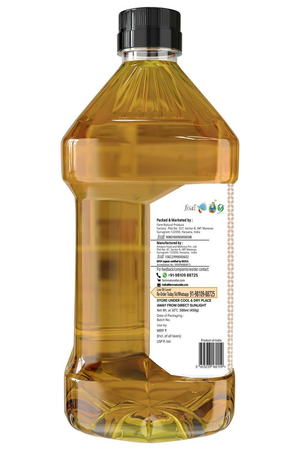 Farm Naturelle Organic Ghani Cold Pressed Virgin Groundnut/Peanut Oil