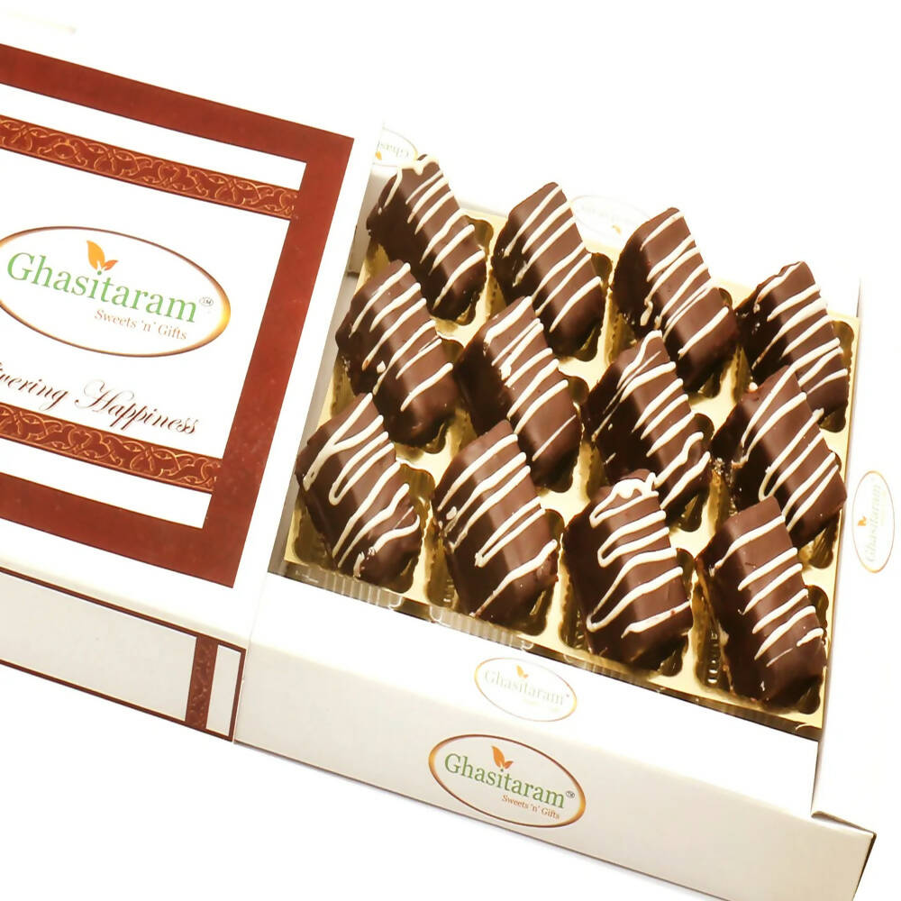 Ghasitaram Chocolate Rectangle Cashew Bites In White Box