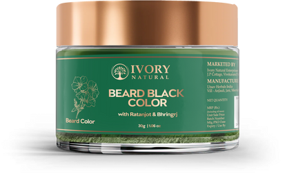 Ivory Natural Beard Black Color Organic - Instant Natural Plant Based Beard Color Powder