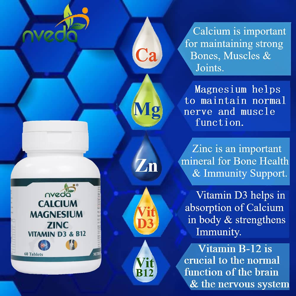 Nveda Calcium Magnesium Zinc Vitamin D3 & B12 Tablets