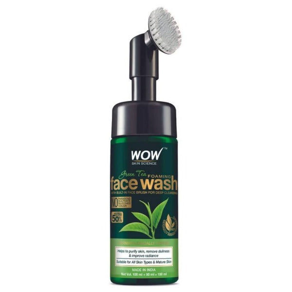 Wow Skin Science Green Tea Foaming Face Wash With Built-In Face Brush For Deep Cleansing