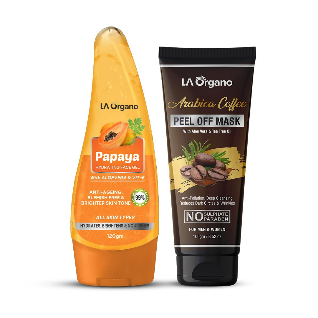 LA Organo Papaya Hydrating Face Gel with Alovera & Vit-e & Arabica Coffee Peel Off Mask Combo - 220ML