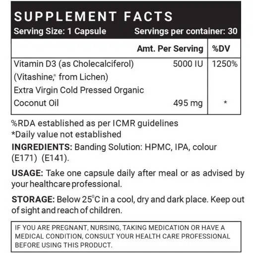 Inlife Vitamin D3 5000 IU Capsules Without Gelatin