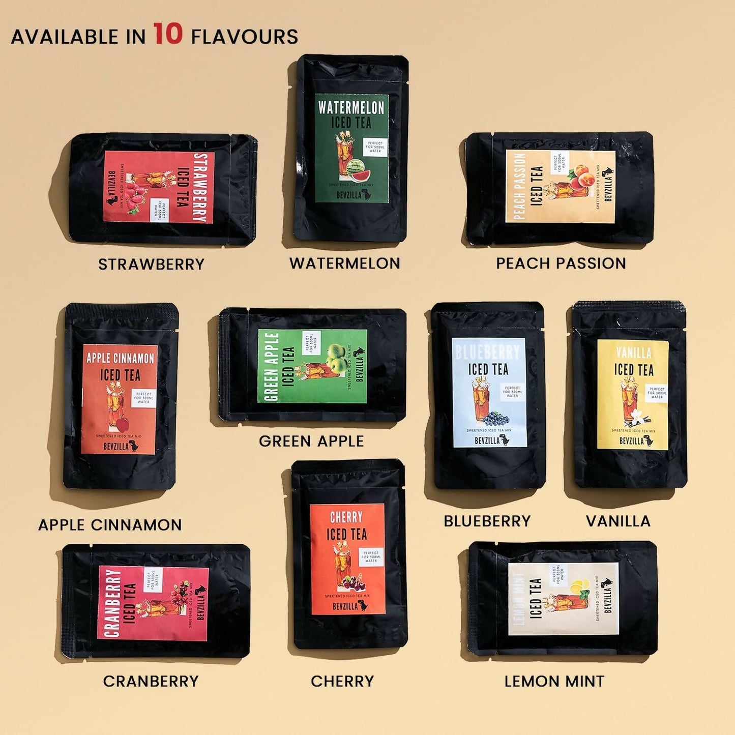 Bevzilla Instant Iced Tea Powder - Assorted 10 Flavours