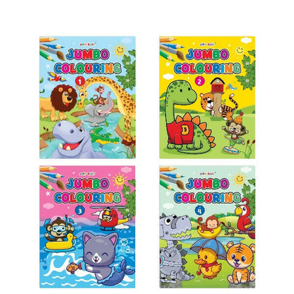 Jolly Kids Jumbo Colouring Books For Kids Set of 4|130 Fun Learnig Images Per Colour Book| Ages 3 - 7 Year