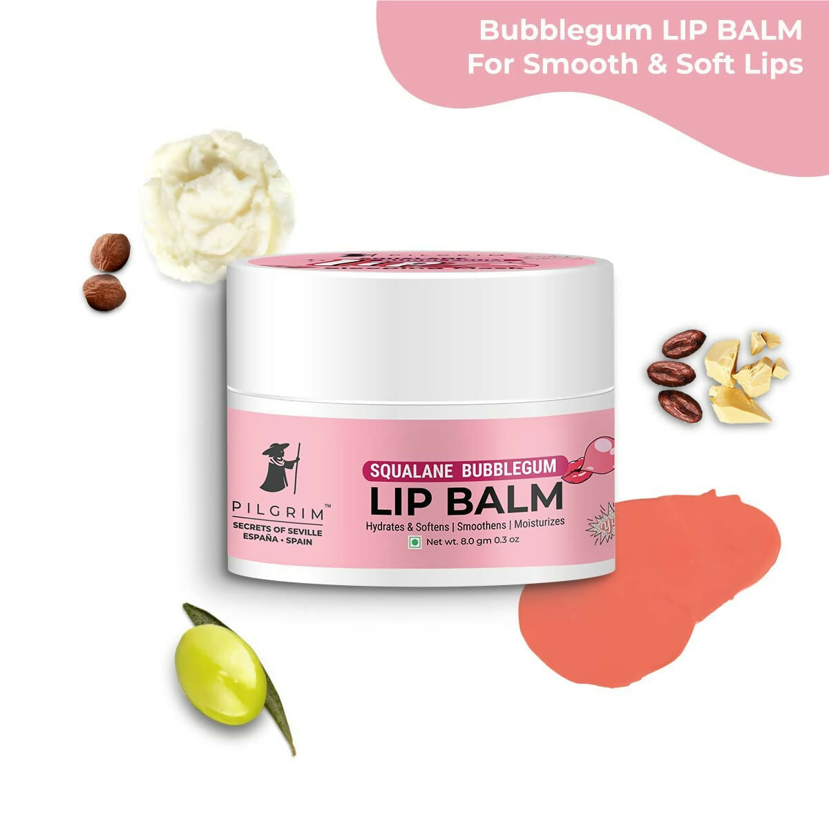 Pilgrim Spanish Lip Balm (Bubblegum) For Dark Lips, Soothing & Hydrating Dry & Chapped Lips