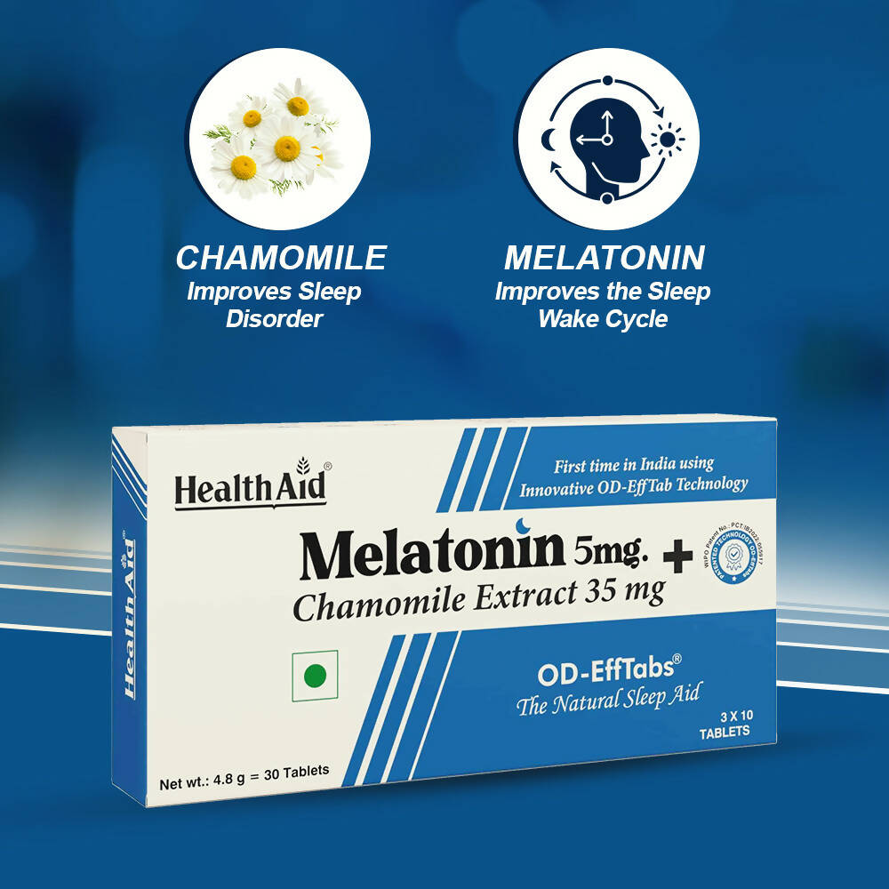 HealthAid Melatonin 5 mg + Chamomile Extract 35 mg OD Effervescent Tablets