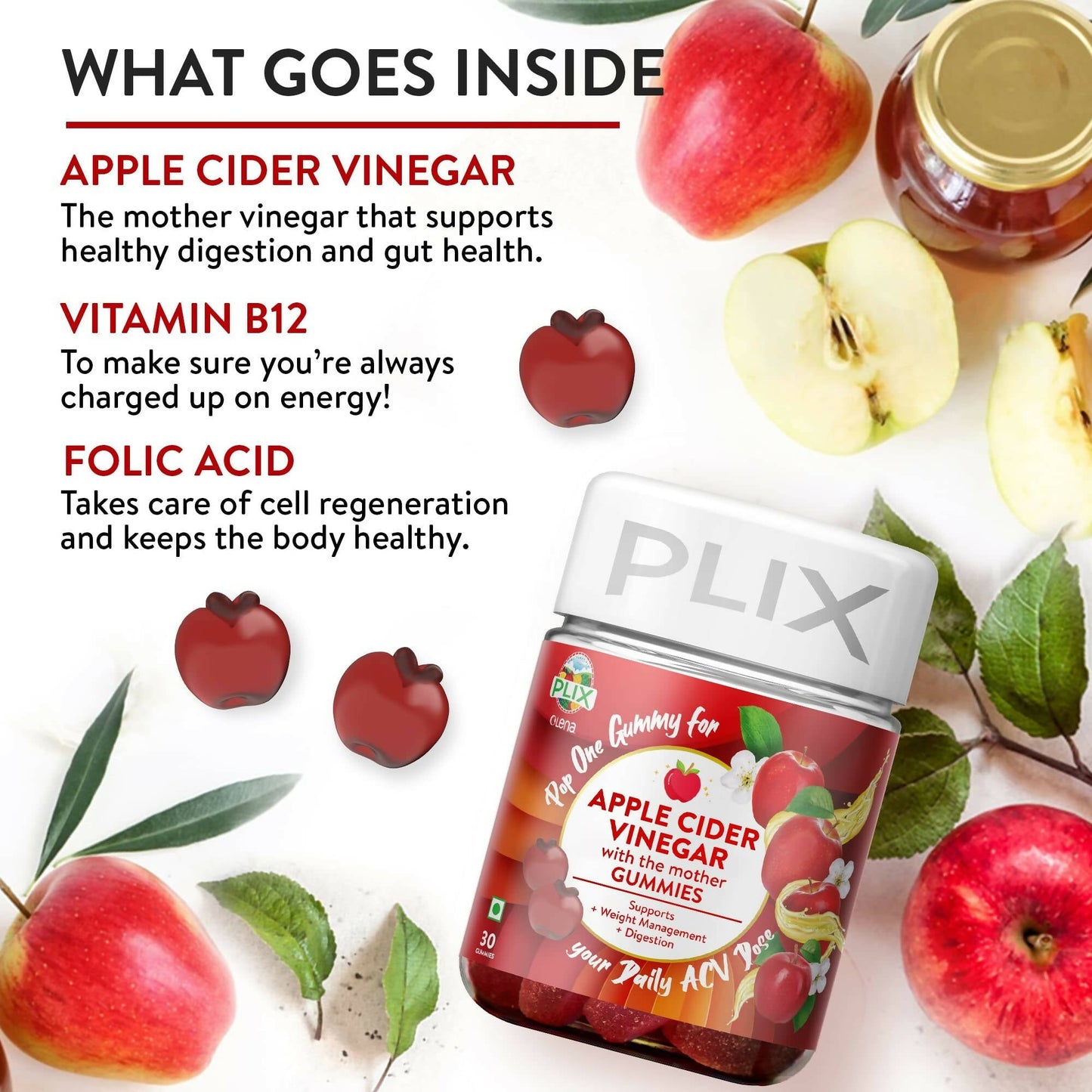 PLIX The Plant Fix Apple Cider Vinegar Gummies for Skin & Hair