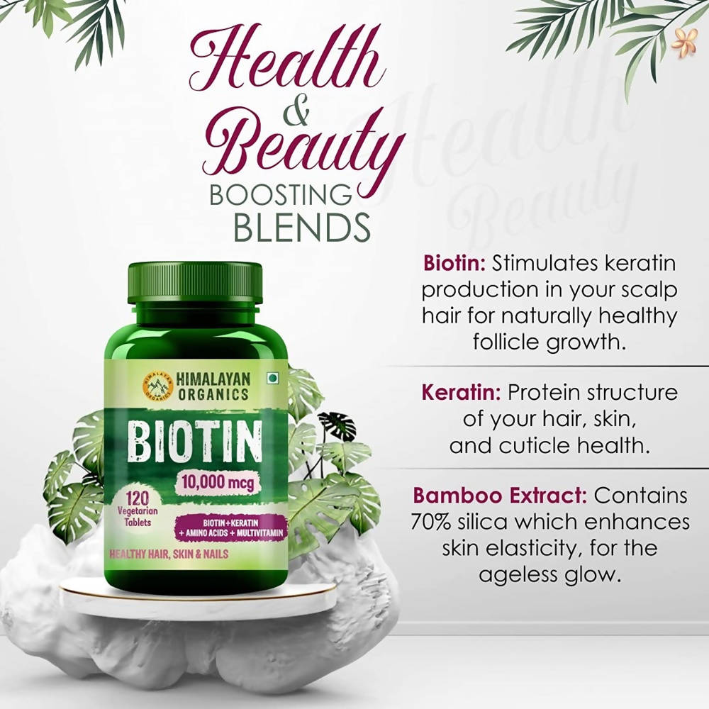 Himalayan Organics Biotin 10000 Mcg with Keratin, Amino Acids & Multivitamin Tablets