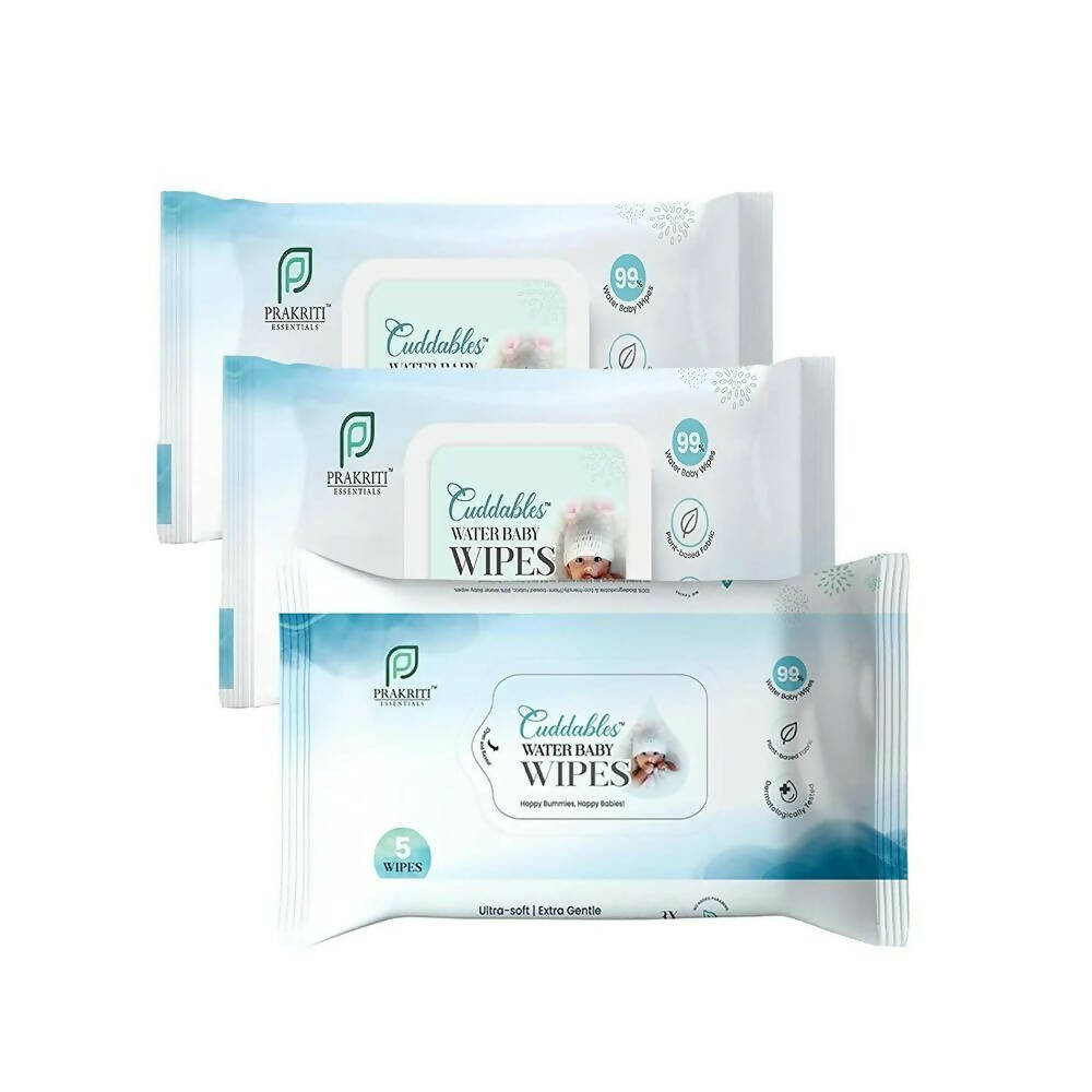 Cuddables 99% Water Baby Wipes - Natural Plant Made Cloth Wipes | 5 Pcs Wipes, Pack of 3 (15 Wipes)