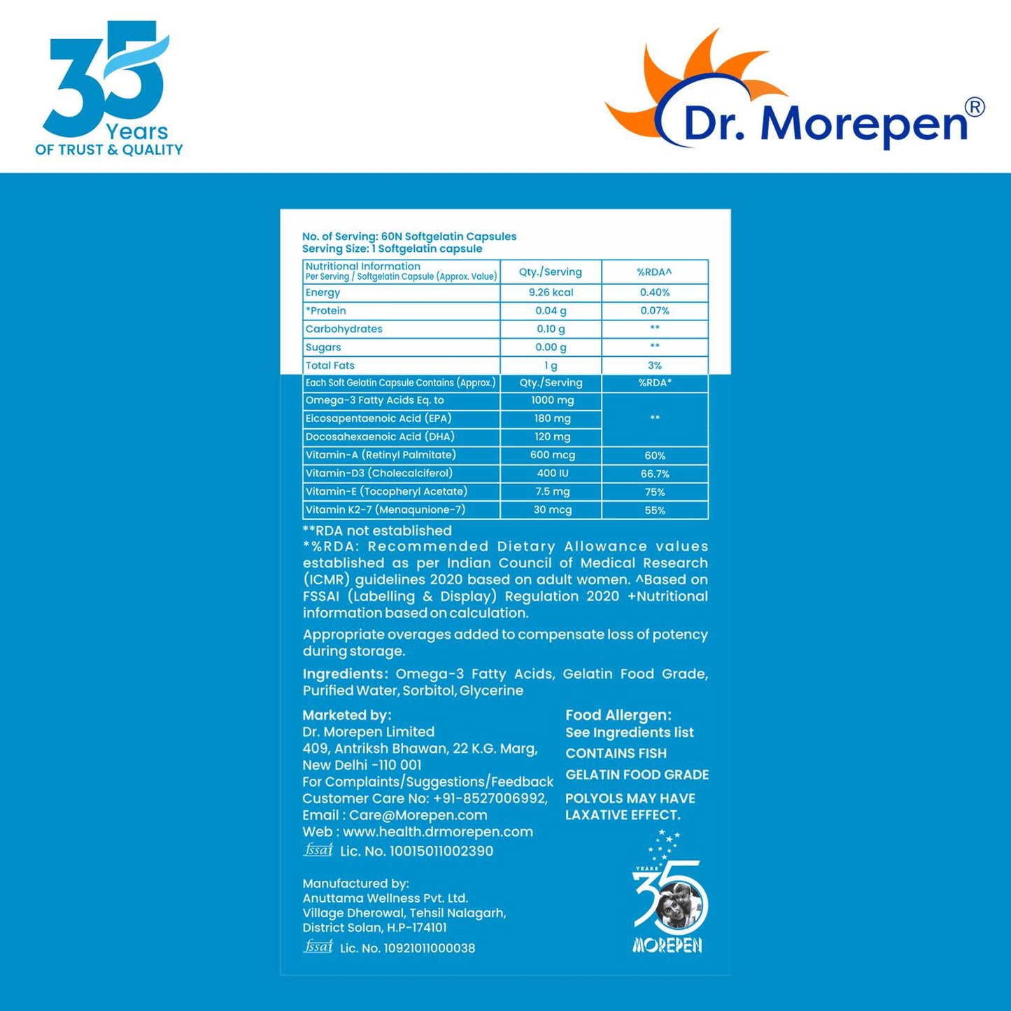 Dr. Morepen Omega 3 Deep Sea Fish Oil Softgels