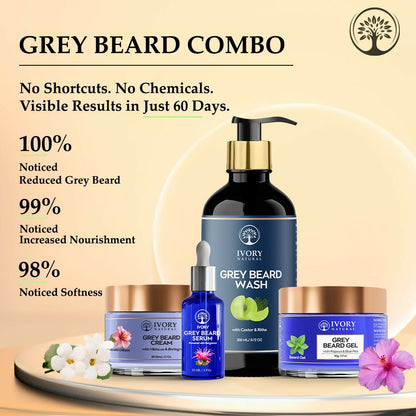 Ivory Natural Grey Beard Combo (Serum, Cream, Wash & Gel) Restore Your Silver Beard To Natural Color