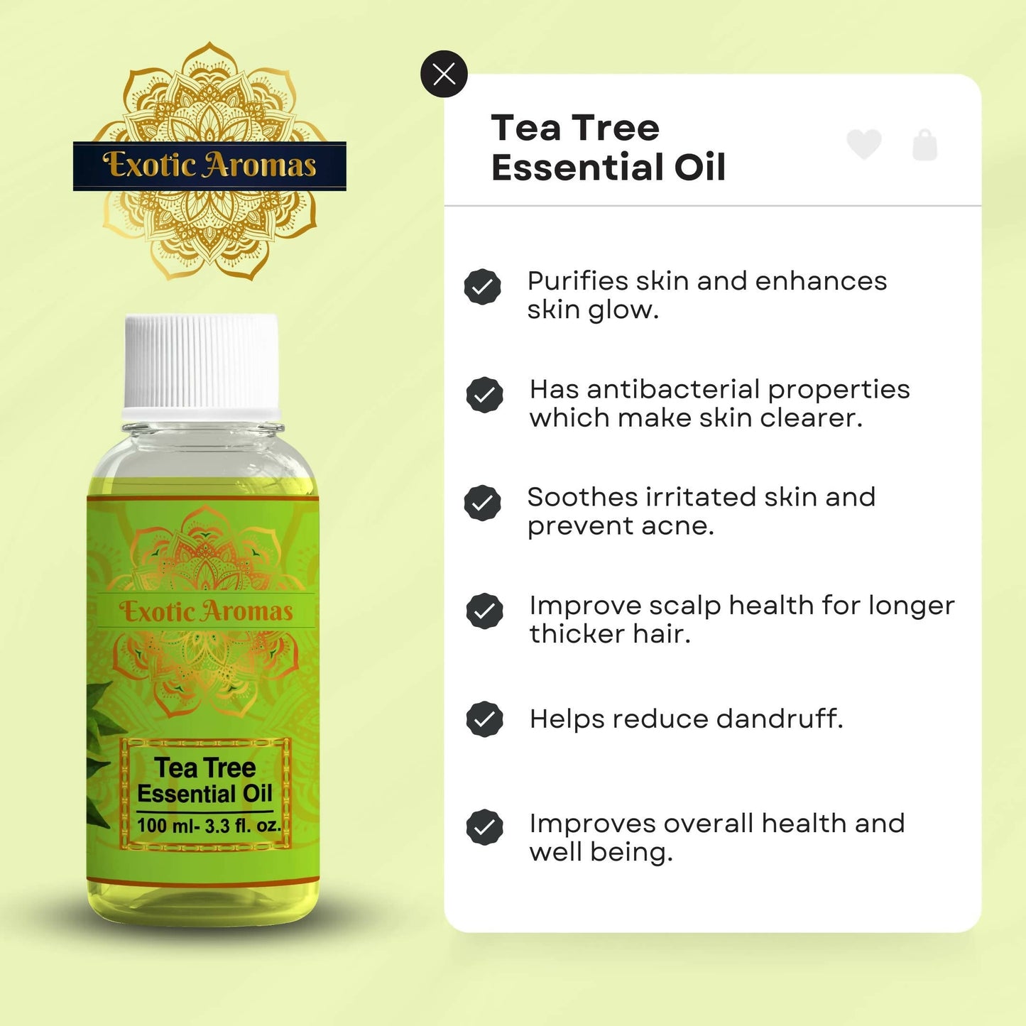 Exotic Aromas Tea Tree Essential Oil for Skin, Hair, Face, Acne Care