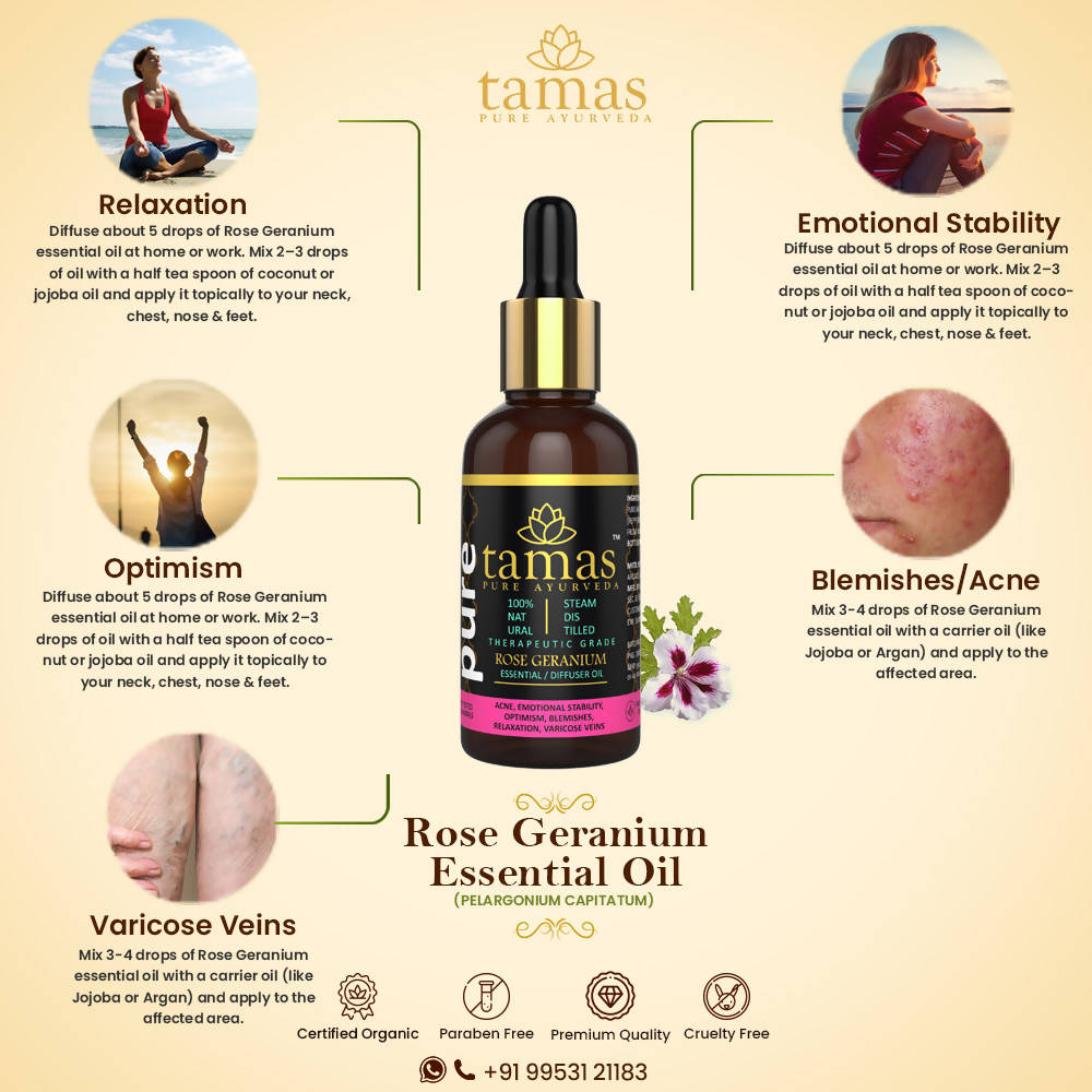 Tamas Pure Ayurveda 100% Natural Rose Geranium Essential Oil