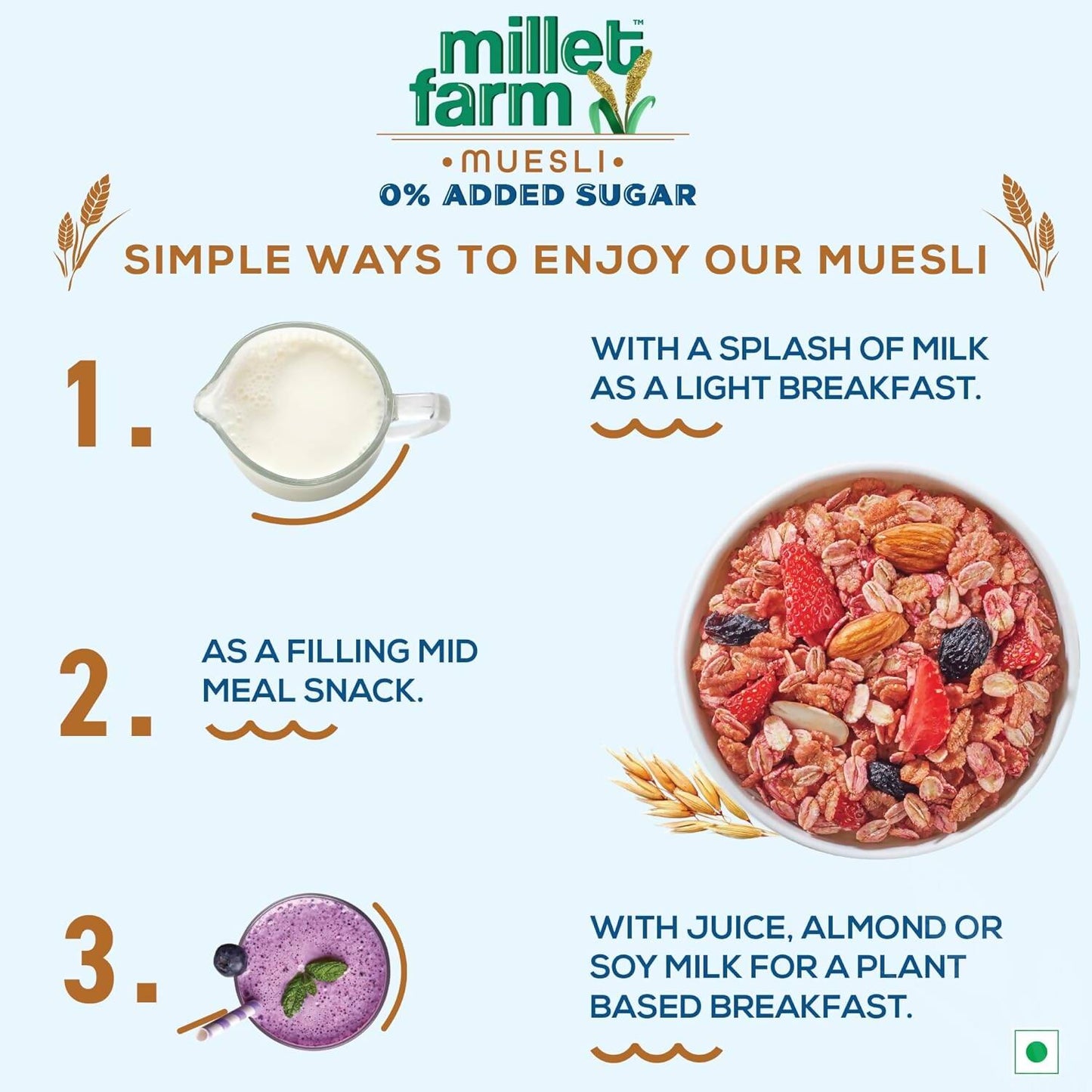 Bagrry's Millet Farm Muesli 0% Added Sugar with Jowar and Ragi