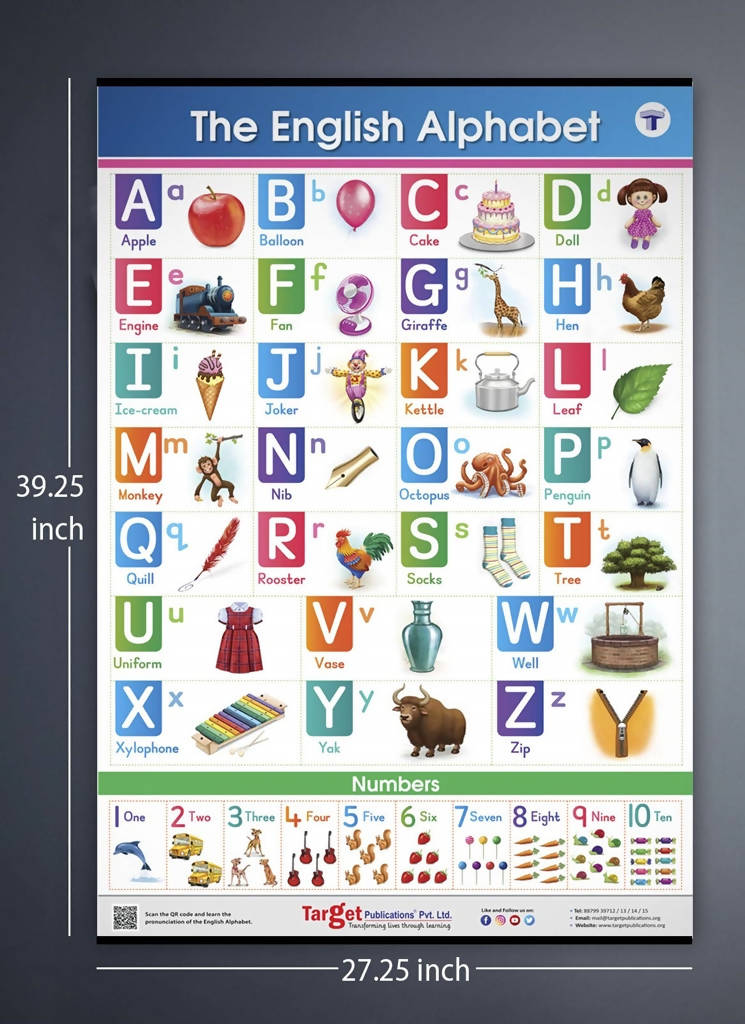 Jumbo English Alphabet and Numbers Hanging Chart for Kids