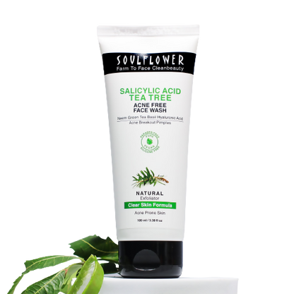 Soulflower Salicylic Acid Tea Tree Acne Free Face Wash - usa canada australia