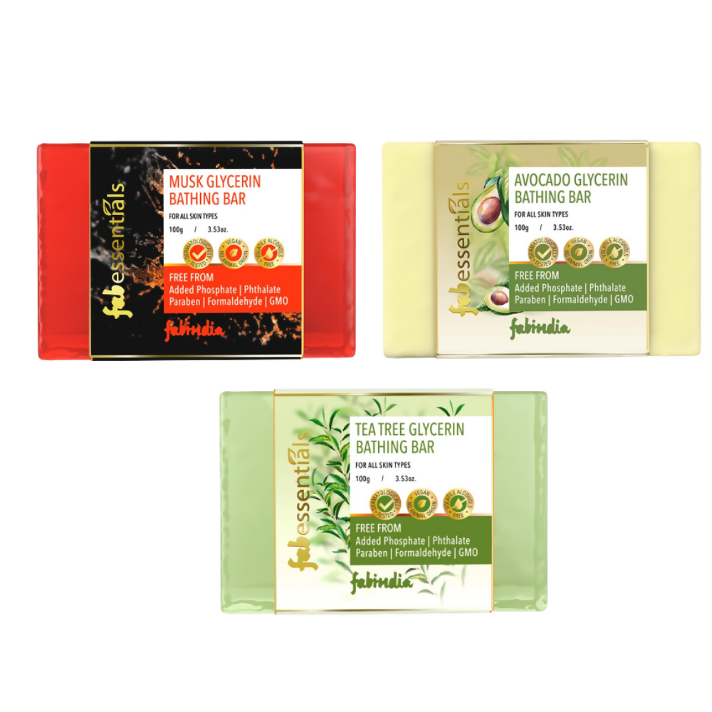 Fabessentials Assorted Glycerin Bathing Bars Combo - Avocado, Tea Tree & Musk - BUDNEN