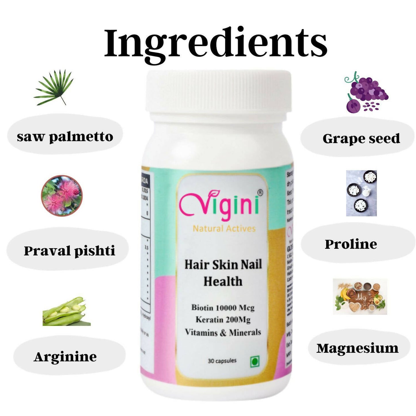 Vigini Natural Active Hair Skin Nail Health Capsules for Men Women