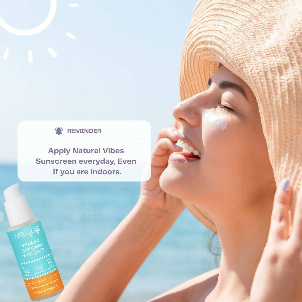 Natural Vibes Vitamin C Sunscreen SPF 50 + - UVA/UVB rays, Blue Light & Pollution Protection