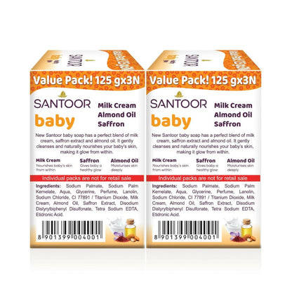 Santoor Baby Bathing Soap with Milk Cream, Saffron, & Almond Oil