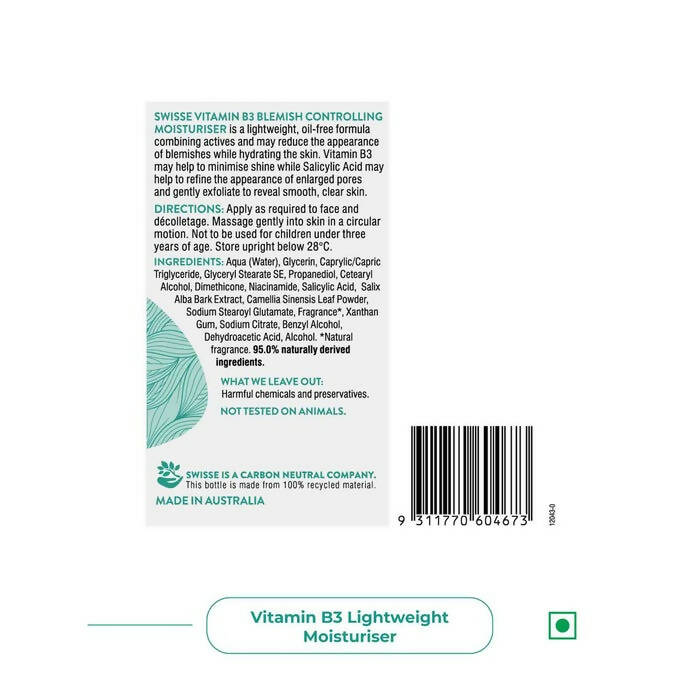 Swisse Skincare Vit B3 Blemish Moisturiser With Green Tea & Willow Bark Extract