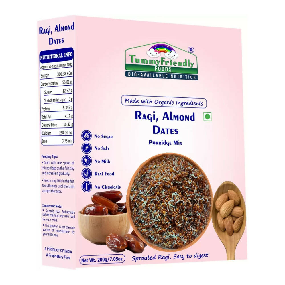 TummyFriendly Foods Organic Sprouted Ragi Almonds Dates Porridge Mix -  USA, Australia, Canada 