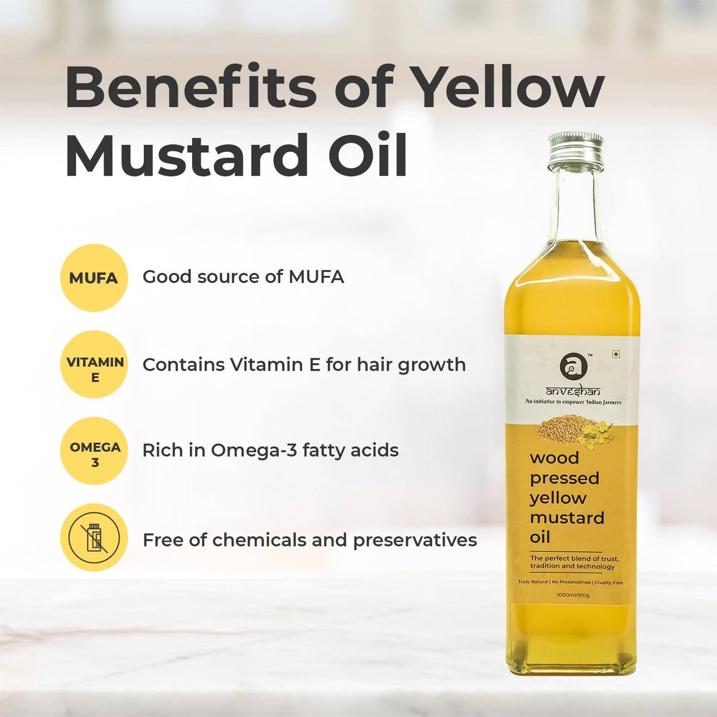 Anveshan Wood Pressed Yellow Mustard Oil