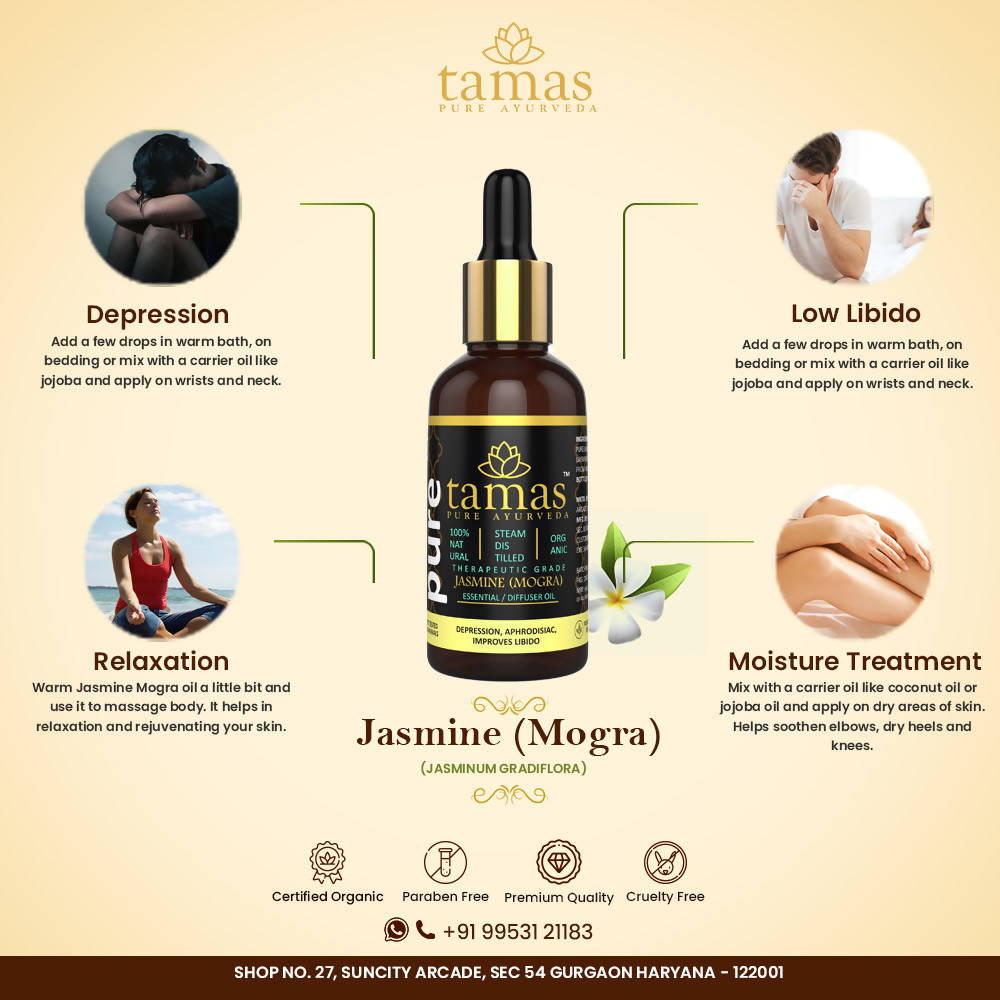 Tamas Pure Ayurveda 100% Organic Jasmine Mogra Essential Oil-USDA Certified Organic