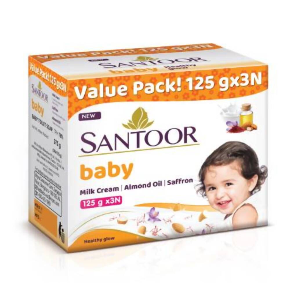 Santoor Baby Bathing Soap with Milk Cream, Saffron, & Almond Oil -  USA, Australia, Canada 