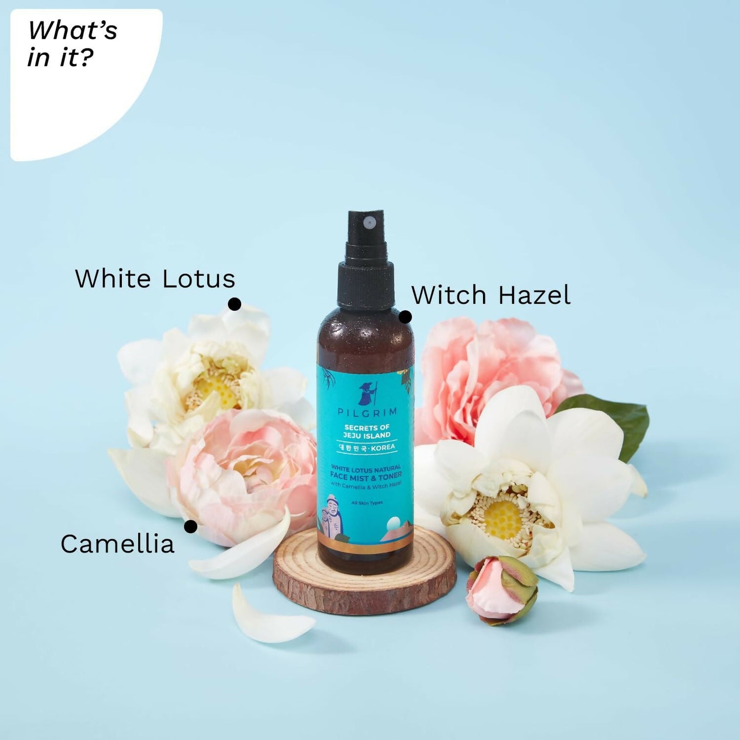 Pilgrim Korean Beauty White Lotus Refreshing Face Mist & Toner With Camellia & Witch Hazel For Glowing Skin