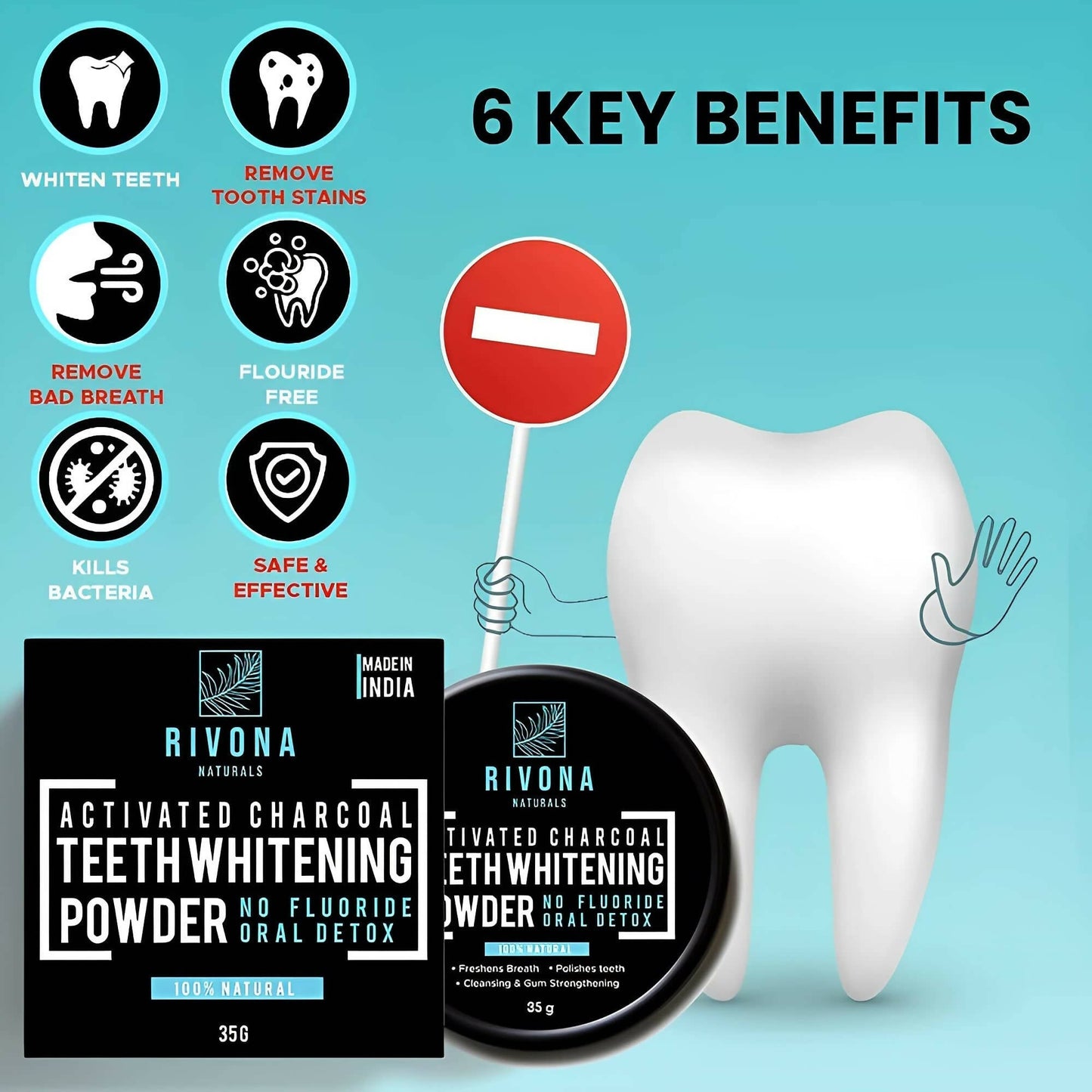 Rivona Naturals Activated Charcoal Teeth Whitening Powder