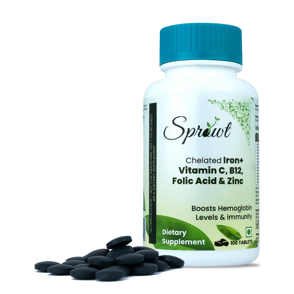 Sprowt Chelated Iron + Vitamin C, B12, Folic Acid & Zinc Tablets - BUDEN