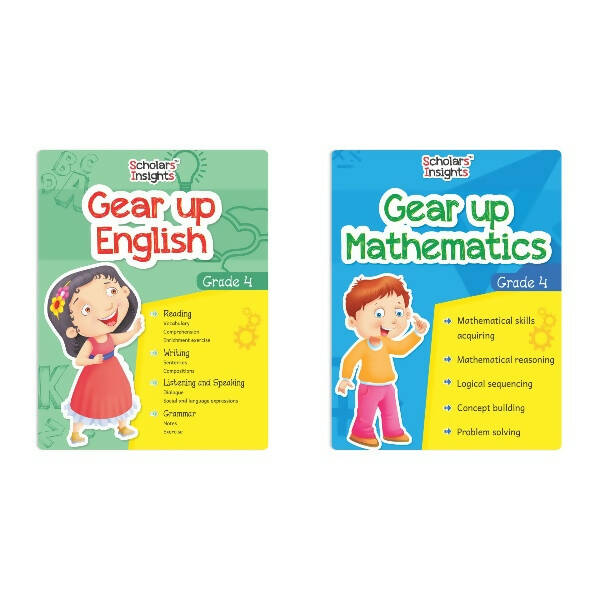 Scholars Insights Gear Up English & Maths Grade 4 Books Set Of 2 English Grammar Skills, Maths Logical Reasoning, Problem Solving Book Ages 9-10 Years -  buy in usa 