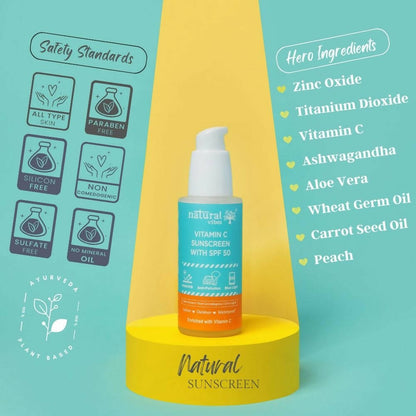 Natural Vibes Vitamin C Sunscreen SPF 50 + - UVA/UVB rays, Blue Light & Pollution Protection