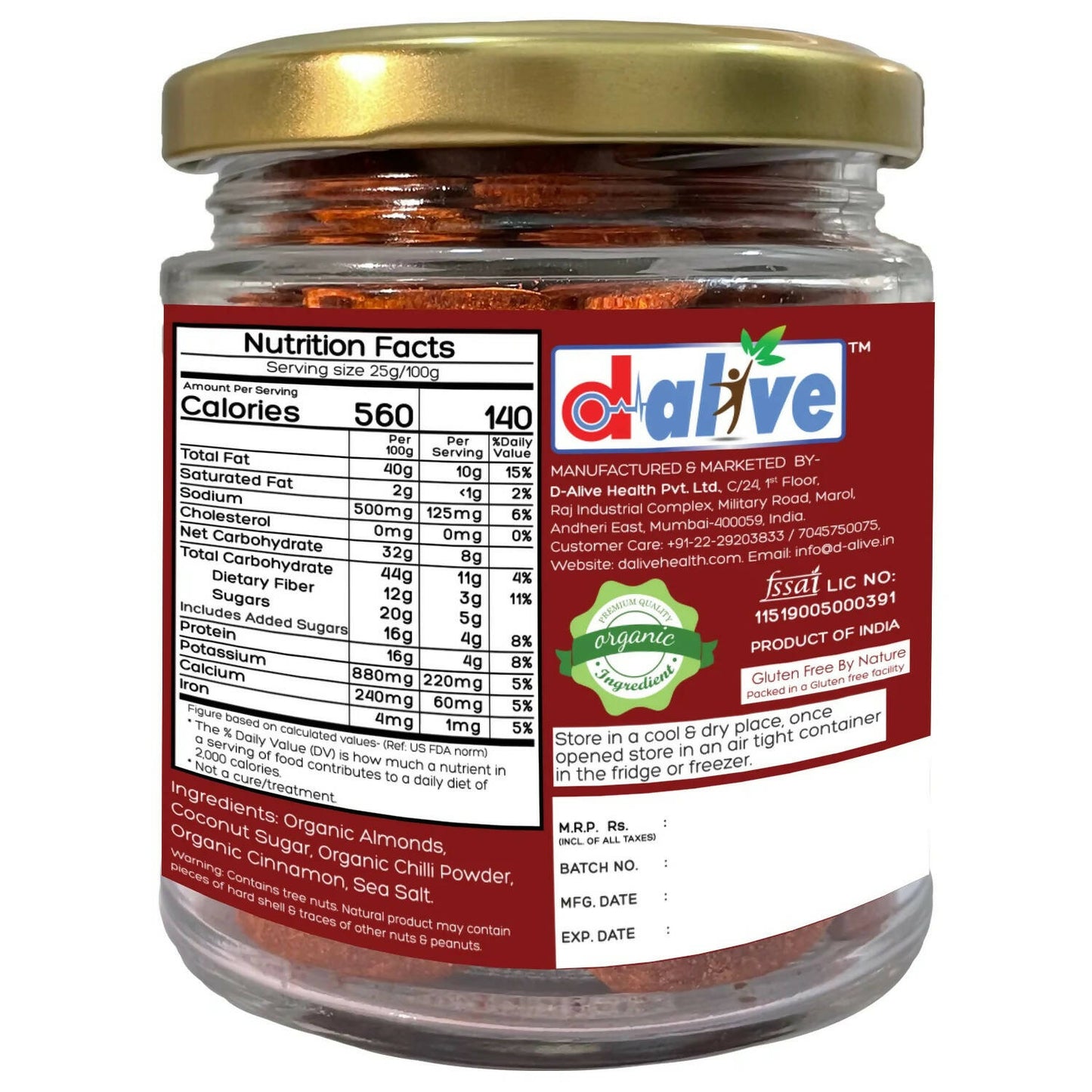 D-Alive Honestly Organic Activated Cinnamon Chilli Almonds