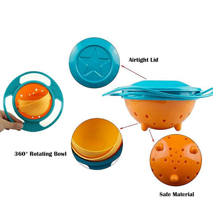 Safe-O-Kid 360 degree spill proof feeding Bowl for kids- Orange & Green Colour