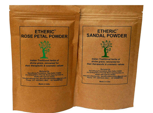 Etheric Sandal & Rose Powder Combo for Skin Glow, Whitening, Tighter & Wrinkle Free - BUDNE