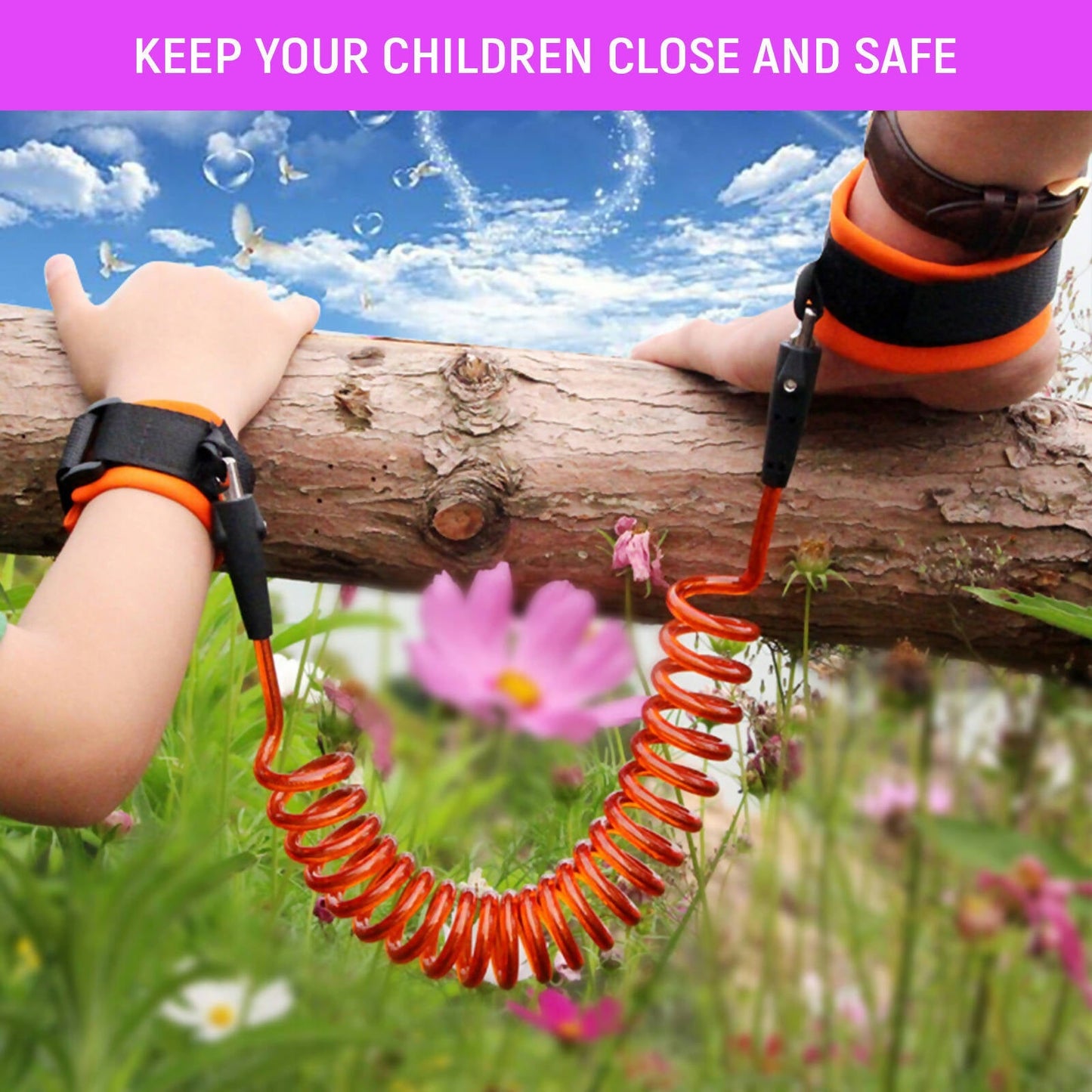 Safe-O-Kid Elastic Safety Wrist Adjustable Strap link for Baby- Orange Colour