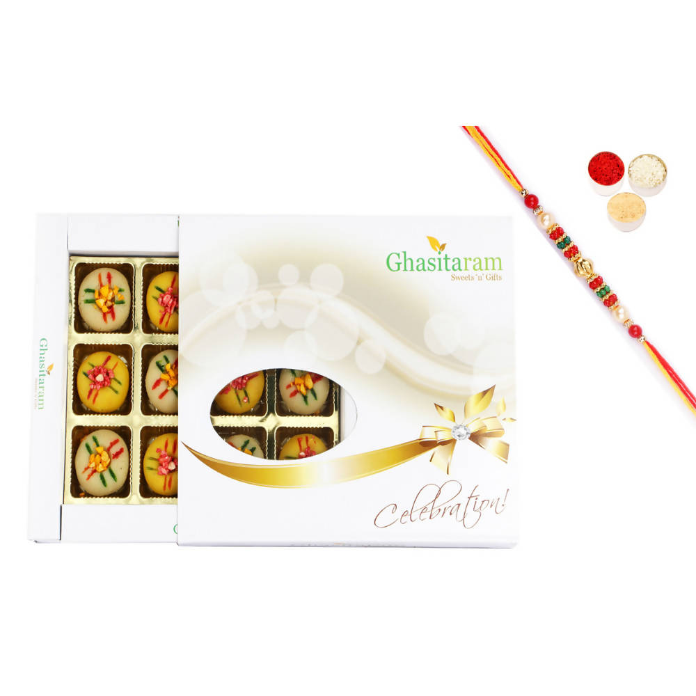 Ghasitaram Assorted Mawa Peda With Pearl Beads Rakhi