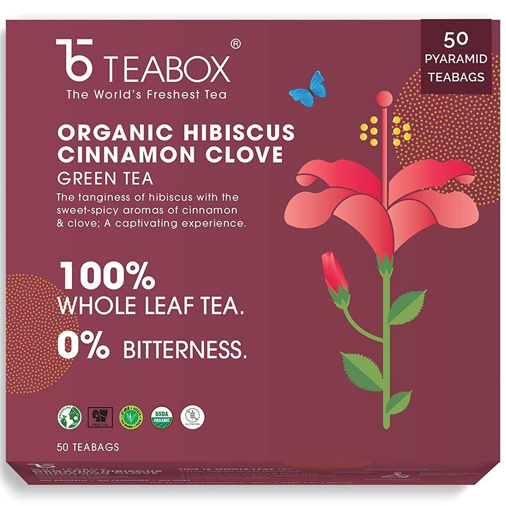 Teabox Organic Hibiscus Cinnamon Clove Green Tea Bags