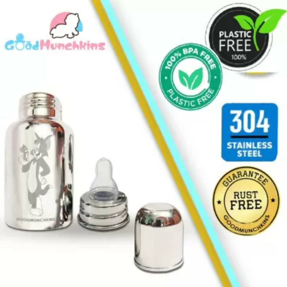Goodmunchkins Stainless Steel Feeding Rustfree Bottle with 2 Anti Colic Silicone Nipple For Kids 150ml