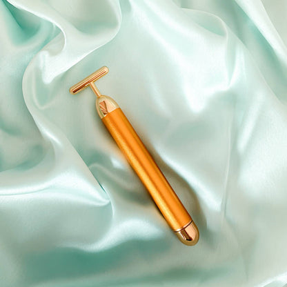 Natural Vibes 24k Gold Vibrating Face Roller & Sculptor with Free Gold Beauty Elixir Oil