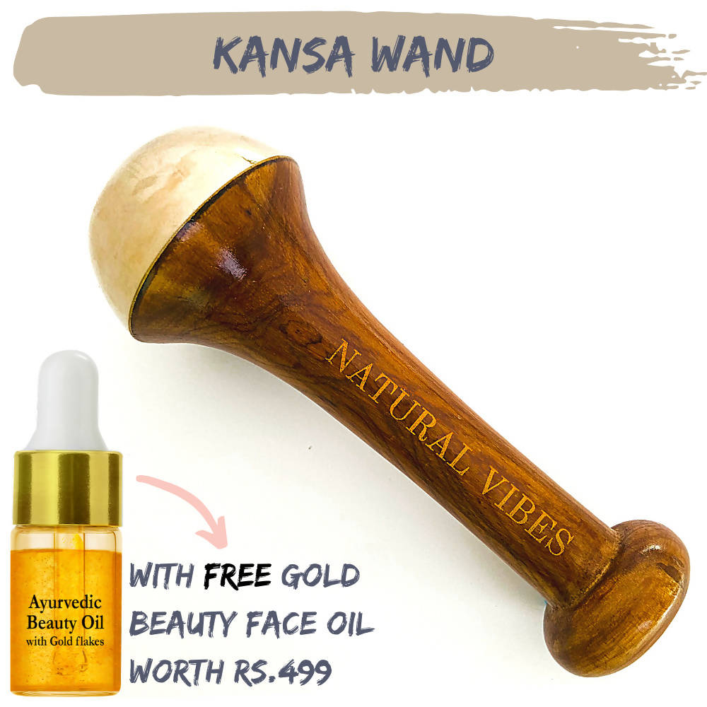 Natural Vibes Kansa Face Massage Wand with Free Gold Beauty Elixir Oil