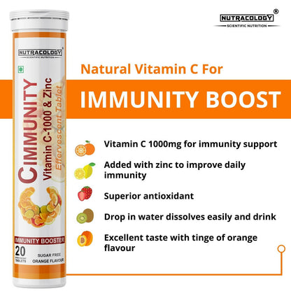 Nutracology Cimmunity Vitamin C 1000mg Effervescent Tablet For Glowing Skin, Immunity Booster